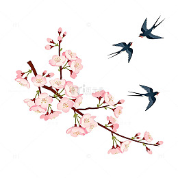 春天燕子桃花插画素材
