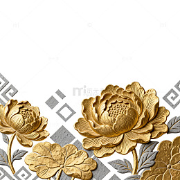 金色牡丹浮雕装饰图案设计素材