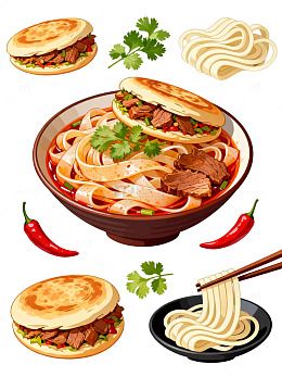 美食插画牛肉面食设计元素