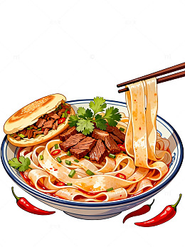 插画风牛肉面美食插画素材