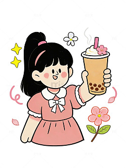 可爱卡通女孩夏日饮品插画人物素材