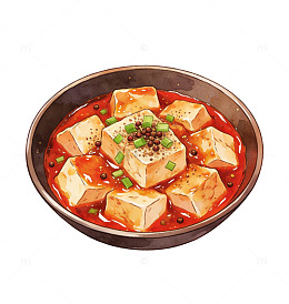 美味麻婆豆腐插画风格美食图