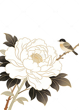 简约 国风 手绘 花朵 小鸟 氛围