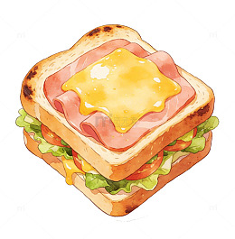 水彩风格美味三明治插画