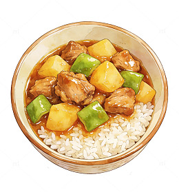 美食插画风格盖浇饭设计素材
