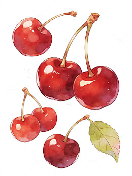 水彩樱桃果实绘画素材