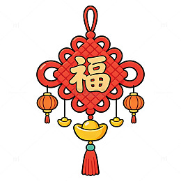 中国结福字灯笼金元宝装饰图案