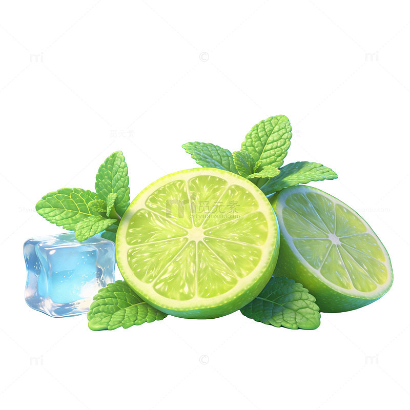 清新夏日柠檬薄荷冰块图