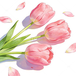 水彩粉色郁金香插画素材