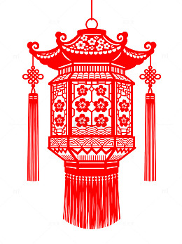 传统中国红色剪纸灯笼图案