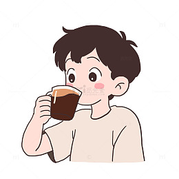男孩喝咖啡手绘卡通元素