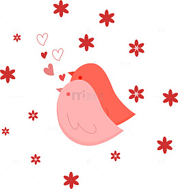 卡通小鸟与花朵插画