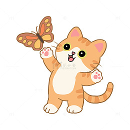 春天蝴蝶和猫免抠元素