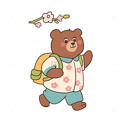 春季小熊春游元素