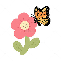 春天蝴蝶花朵开花手绘元素