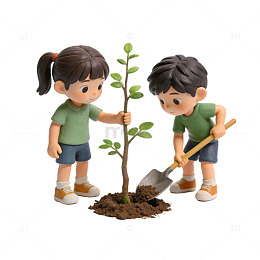 卡通植树节元素
