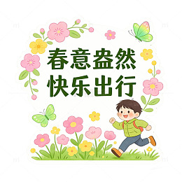 春日花卉快乐儿童插画