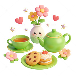 卡通风格下午茶插画设计素材