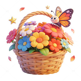 卡通花篮蝴蝶装饰素材