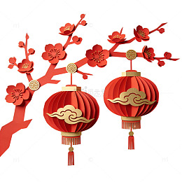 中国风梅花灯笼装饰图案