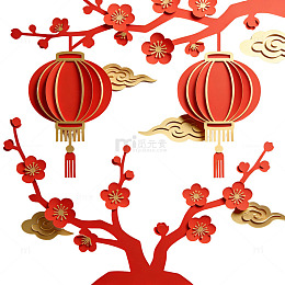 中国风红灯笼梅花图案设计素材