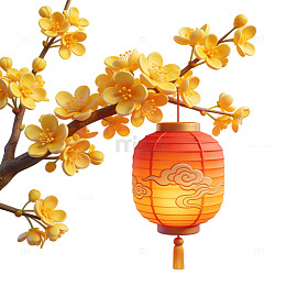 传统中国红灯笼与梅花图案