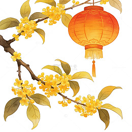 中式风格灯笼桂花插画设计元素