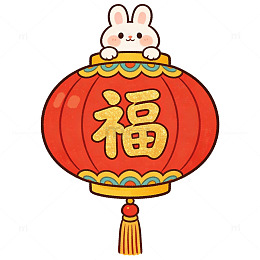 可爱兔儿红灯笼福字喜庆图案