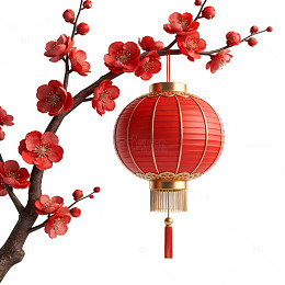 传统中国风红灯笼梅花装饰图案