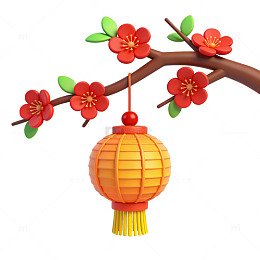 卡通中式灯笼与梅花装饰图案