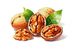 水彩核桃果实插画设计素材