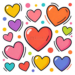 多彩爱心卡通贴纸设计素材