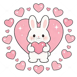 可爱卡通兔爱心插画