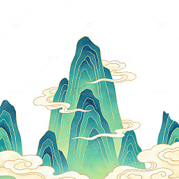 国潮山水画云彩装饰图案