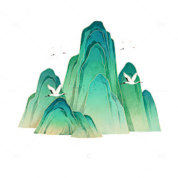 古风山水画仙鹤图案设计素材