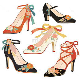 优雅复古花卉高跟鞋插画素材