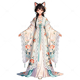 古风仙女花卉长裙插画