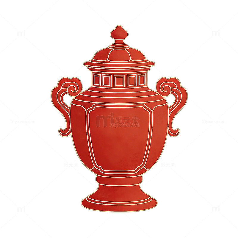 传统红色奖杯图案装饰元素