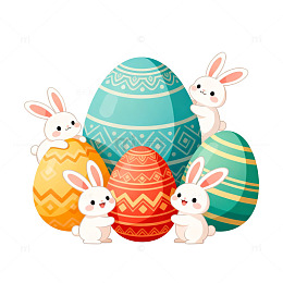 复活节彩蛋与兔子插画