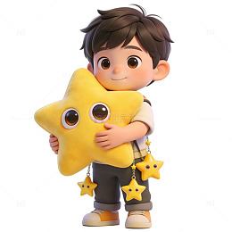 卡通男孩抱星星