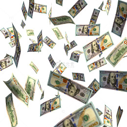 现金雨钞票飘落财富象征