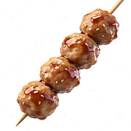 日式烤鸡肉丸美食插画