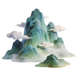 水墨山水画风格山峰插画