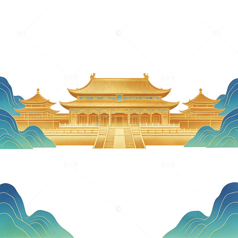 金色故宫古风建筑插画