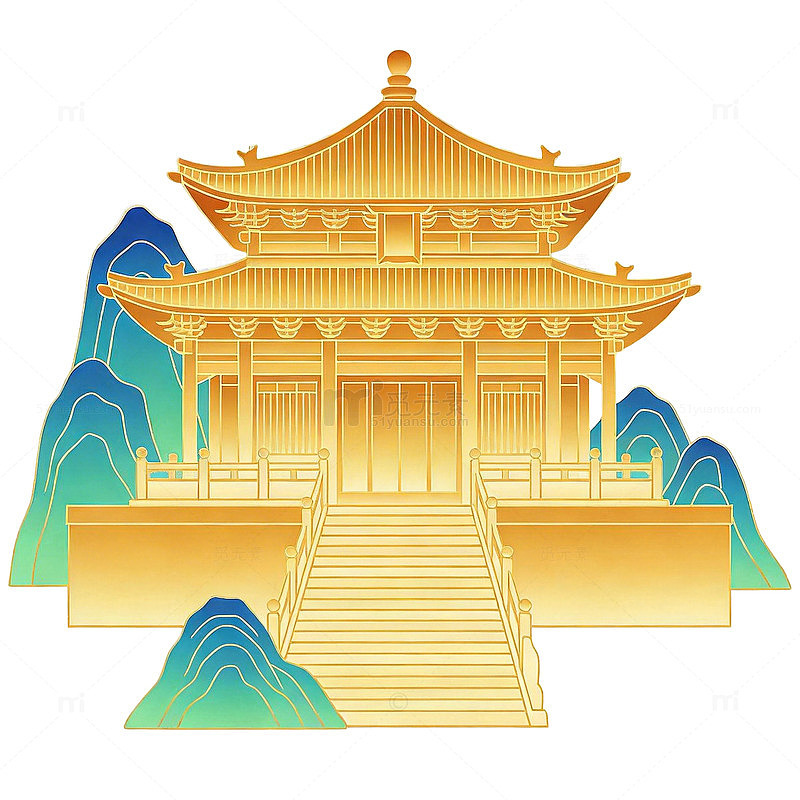 金色古建筑矢量插画