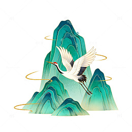 国潮风仙鹤山水装饰图案