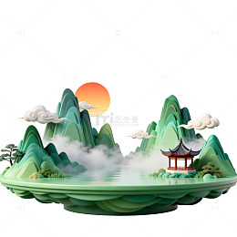 山水风景纸雕艺术插画