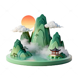 山水风景纸艺插画