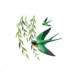 春燕柳枝插画