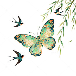 春天燕子蝴蝶卡通插画